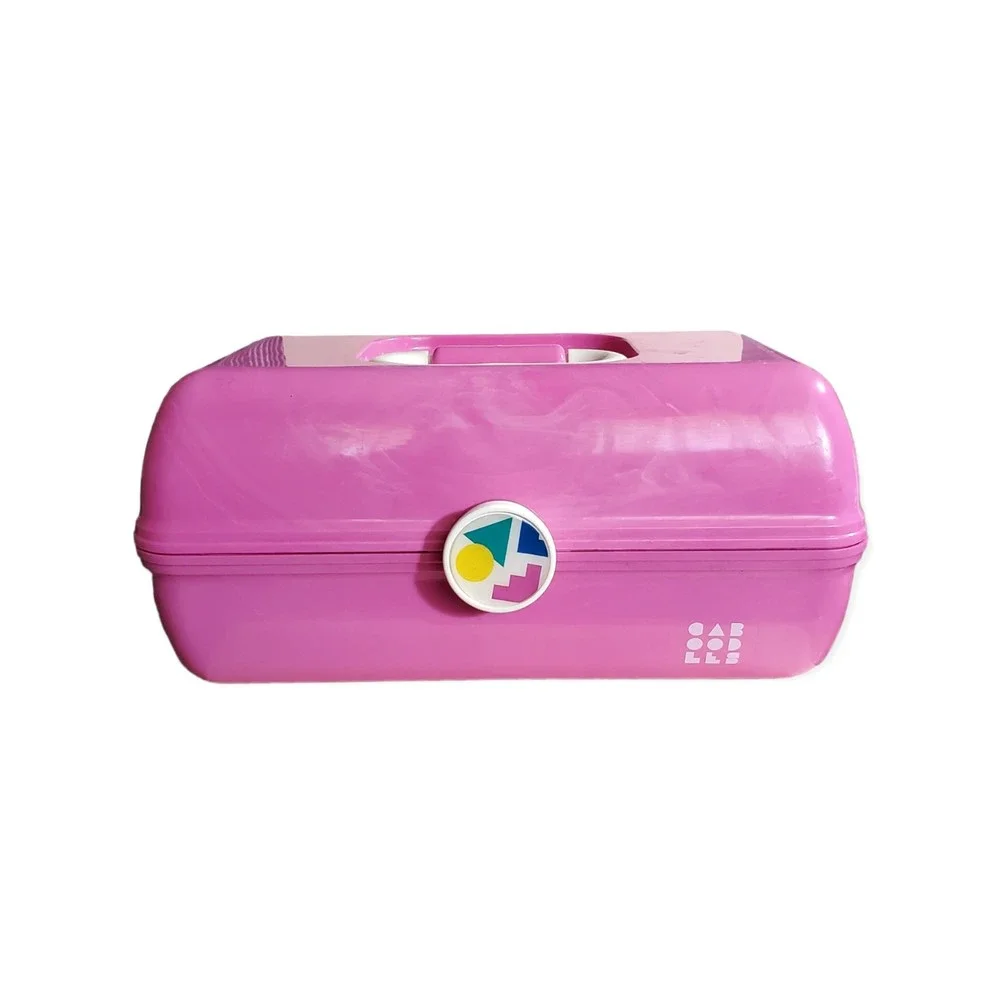 Caboodles Box Makeup Case Pink Swirl Two Tier w/ Mirror Plano Model 5626